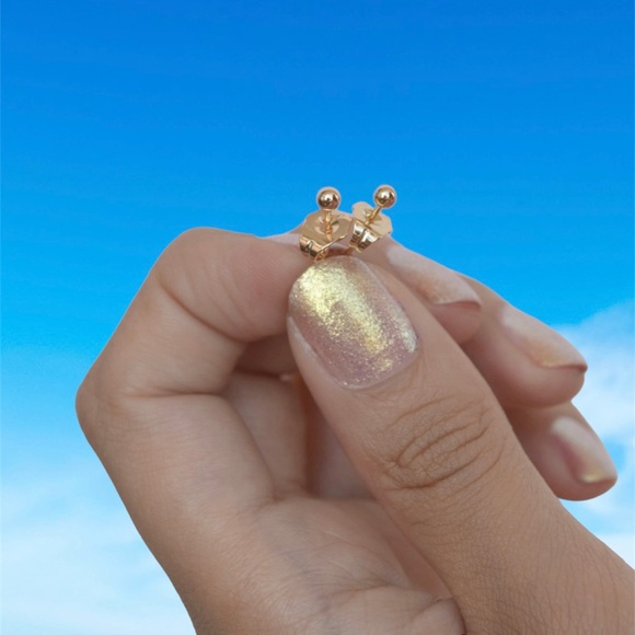 Stud Bead Ball 3mm Earrings 18k Gold Plated Luxury Jewelry - Picture 1 of 10